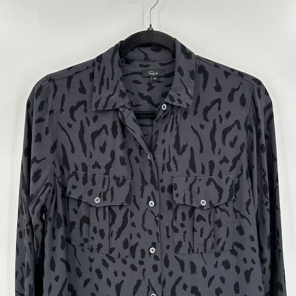 RAILS Womens Rhett Gray Black Cheetah Print Lightweight Button Up Blouse Size XS - Picture 4 of 8